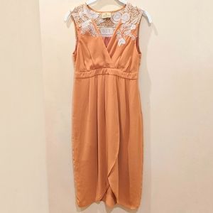 Le Sample Embroidered Tulip Hem Midi Dress